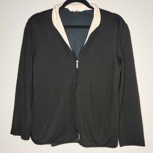 Black Double Zip Jacket with White Collar